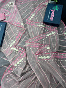 Nude Mauve Halfsilk Jamdani Saree With All Over Threads Work