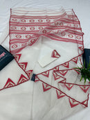 White Jamdani Saree With Red Paar.