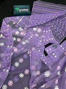 Lavender Jamdani Saree With White Pink Lavender Threads Work.