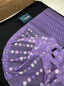 Lavender Jamdani Saree With White Pink Lavender Threads Work.