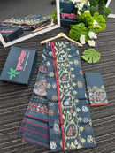 Ash blue exclusive halfsilk jamdani saree with golden silver & copper jori work