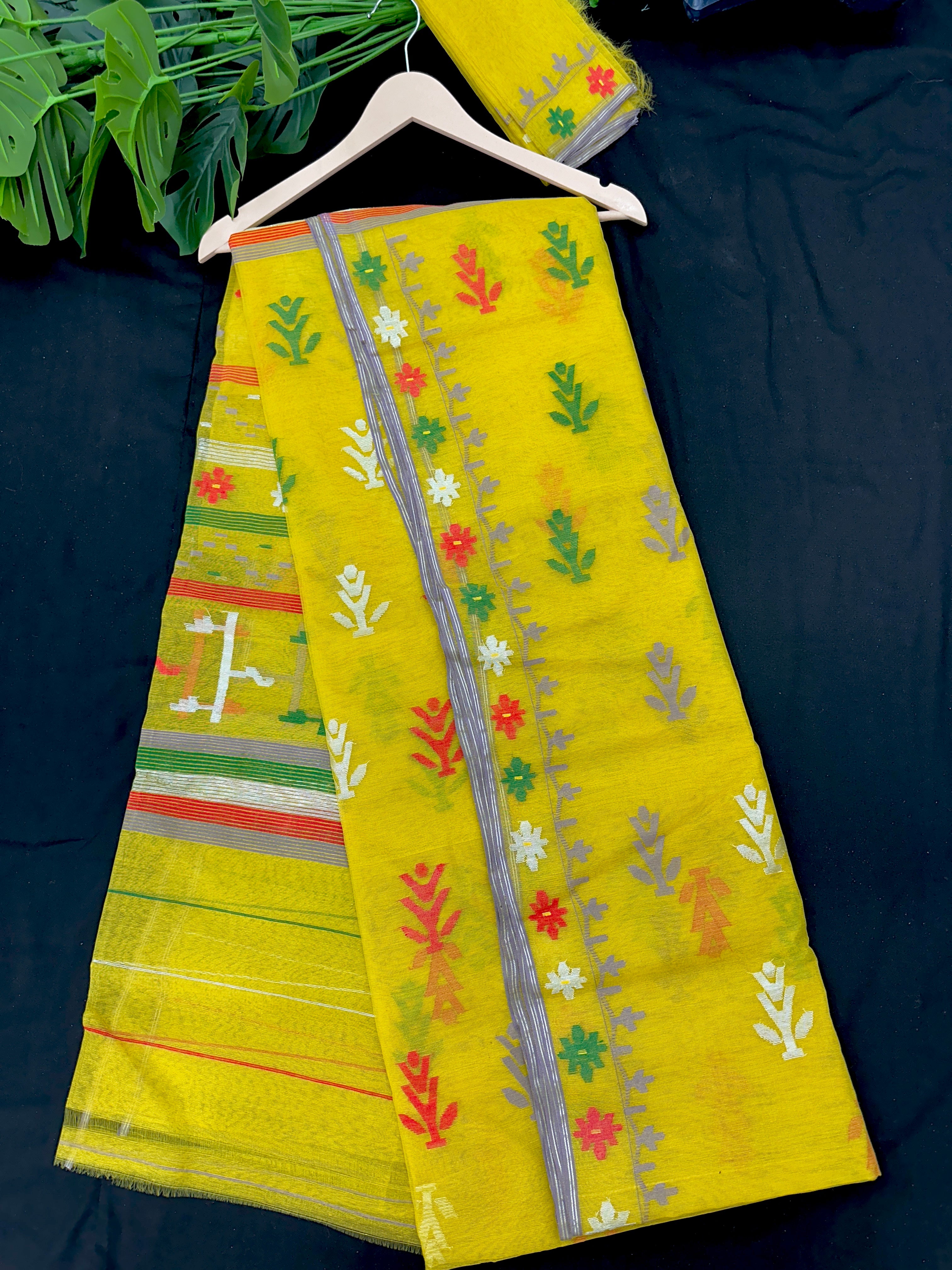 Vibrant yellow color jamdani With its intricate design and durable construction.