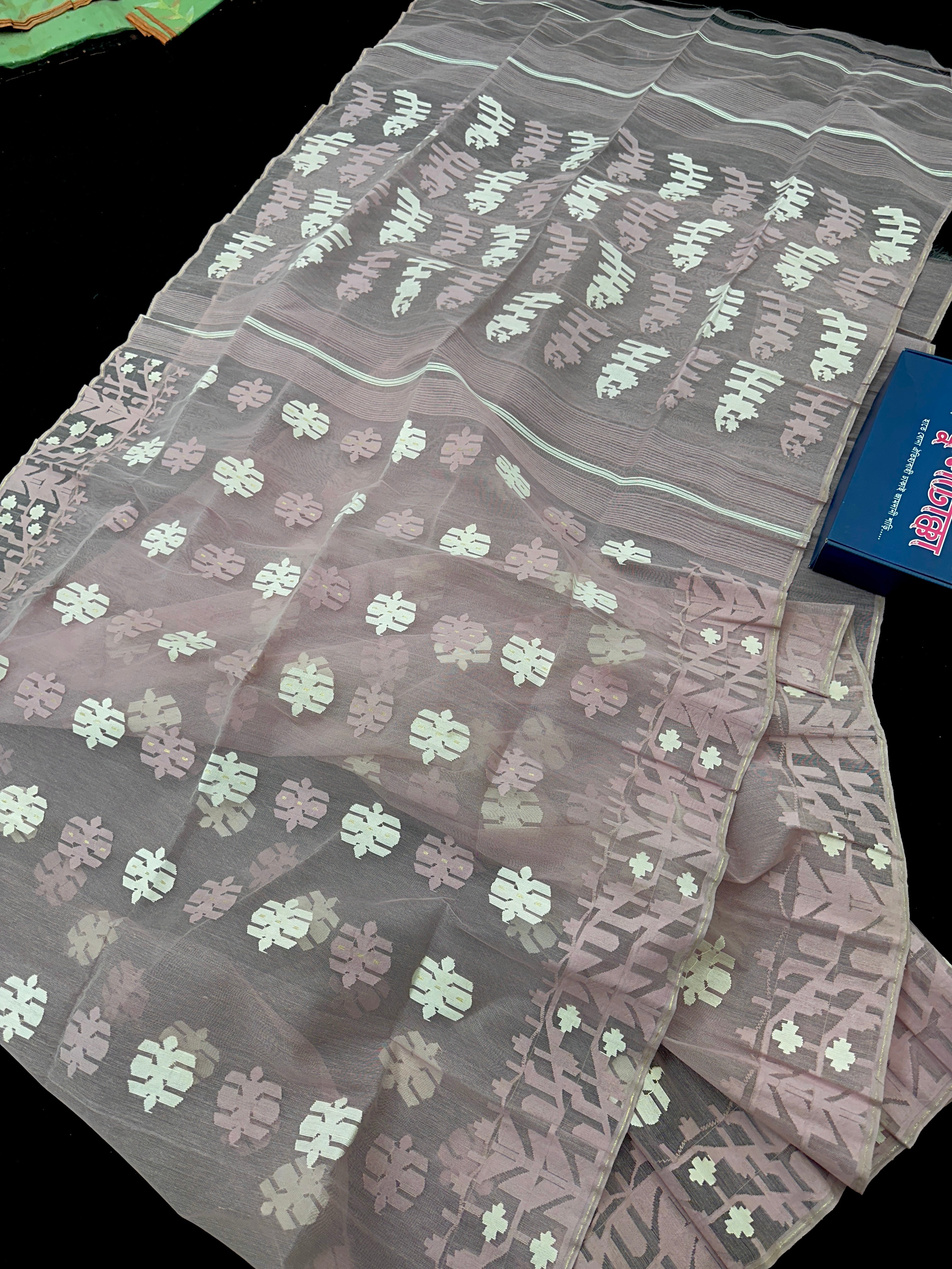 Eye Smothing Handloom Jamdani Saree with blouse piece.