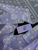 Lite lavender jamdani saree with golden silver copper jori work.