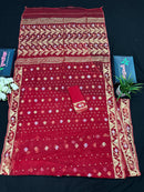 Red jamdani saree with golden jori all over work with blouse piece.