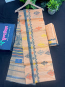 Lite Orange Original Handloom Halfsilk Dhakai Jamdani Saree With Multiple Threads Work