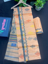Lite Orange Original Handloom Halfsilk Dhakai Jamdani Saree With Multiple Threads Work