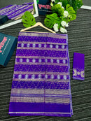 Purple dual toned jamdani saree with golden silver & copper jori work