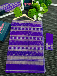 Purple dual toned jamdani saree with golden silver & copper jori work