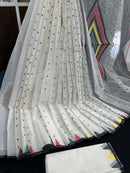 White cotton jamdani saree with multiple threads work