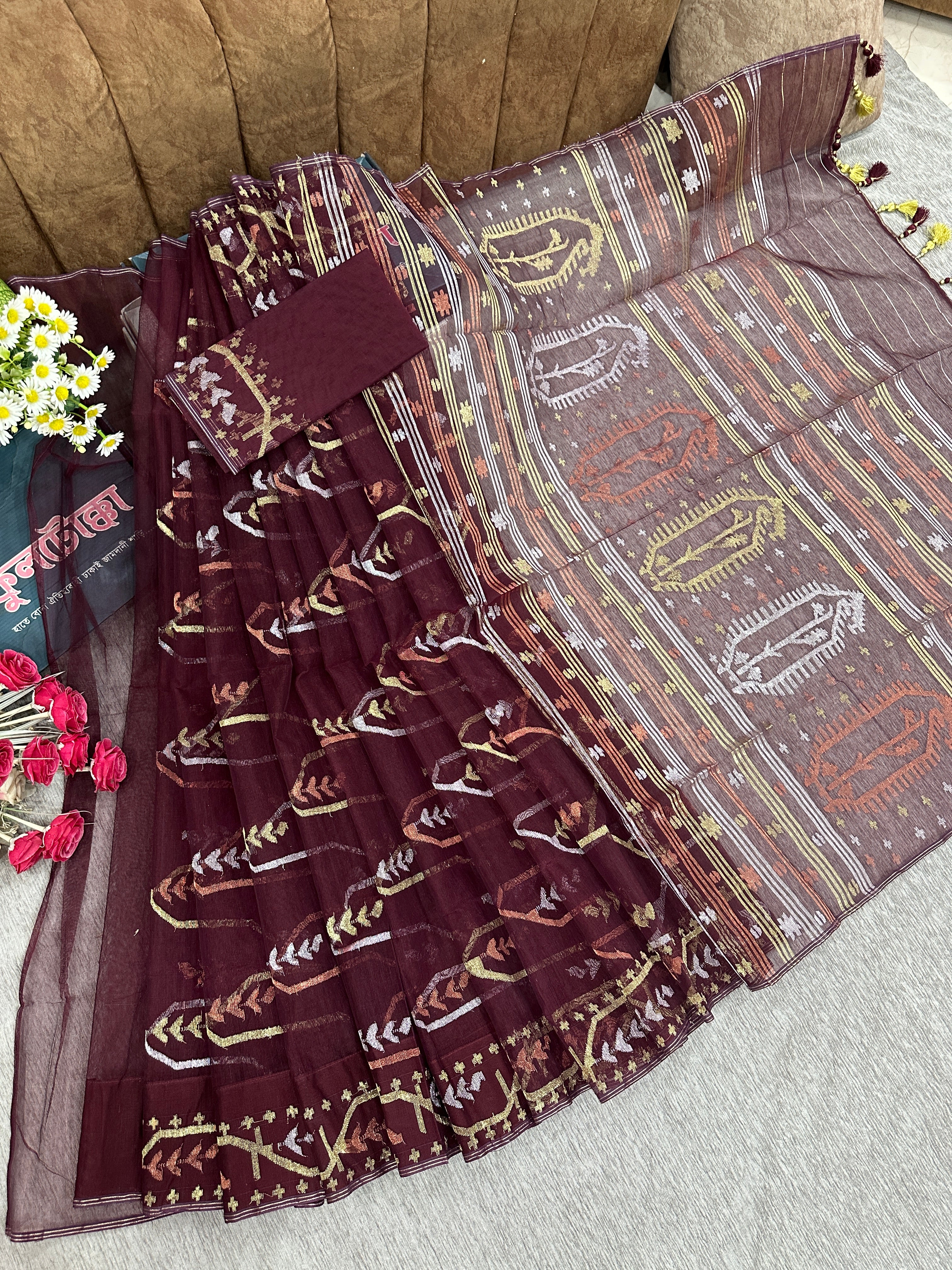Maroon jamdani