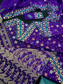 Violate purple jamdani saree all over golden silver and copper jori work.