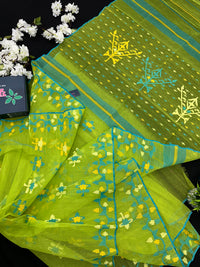 Lamon Green Original  Handloom Halfsilk Dhakai Jamdani Saree With Multiple Threads Work