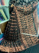 Black with copper halfsilk jamdani saree with magenta meena work
