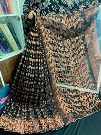 Black with copper halfsilk jamdani saree with magenta meena work