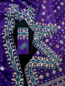 Violate purple jamdani saree all over golden silver and copper jori work.