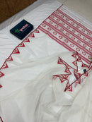 White Jamdani Saree With Red Paar.