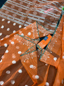 Orange Original Handloom Halfsilk Dhakai Jamdani Saree