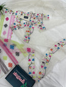 White Jamdani Saree With Multiple Threads Work.