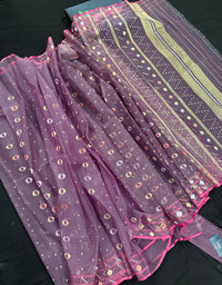 Deep bitrut dual toned jamdani saree with golden silver & copper jori work.