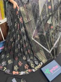 Black colour handloom halfsilk original dhakai jamdani saree with golden silver & copper jori work