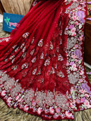 Maroon Muslin Saree