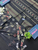 Black colour handloom halfsilk original dhakai jamdani saree with golden silver & copper jori work