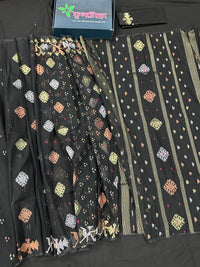 Black Jamdani Saree With Golden Silver & Copper Jori Work