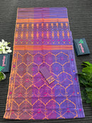 Tripple shaded dual toned halfsilk jamdani saree with orange pink purple threads work