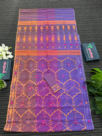 Tripple shaded dual toned halfsilk jamdani saree with orange pink purple threads work