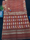 Brown reshom halfsilk jamdani saree with golden silver & copper jori work.