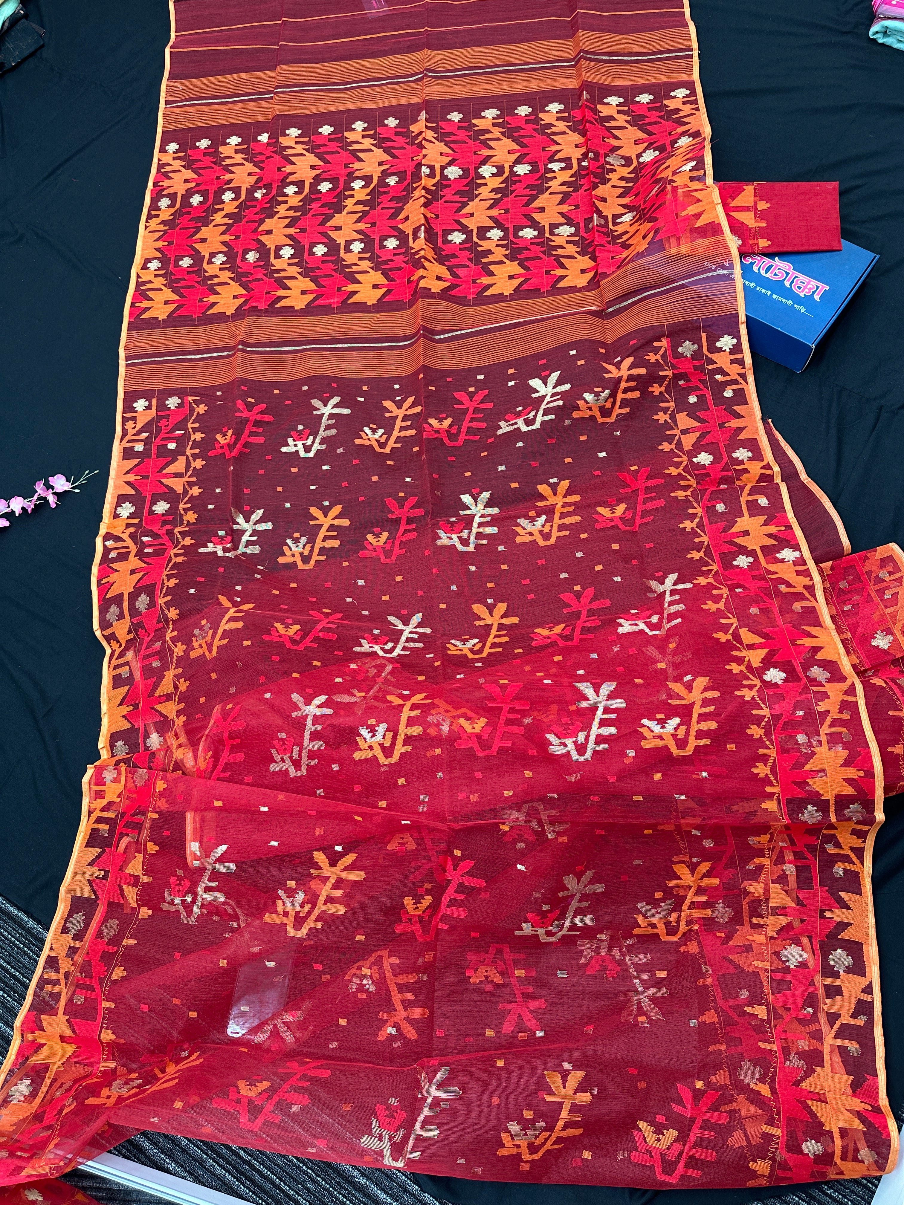 Red With Orange Jamdani Saree
