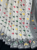 White cotton jamdani saree with multiple threads work