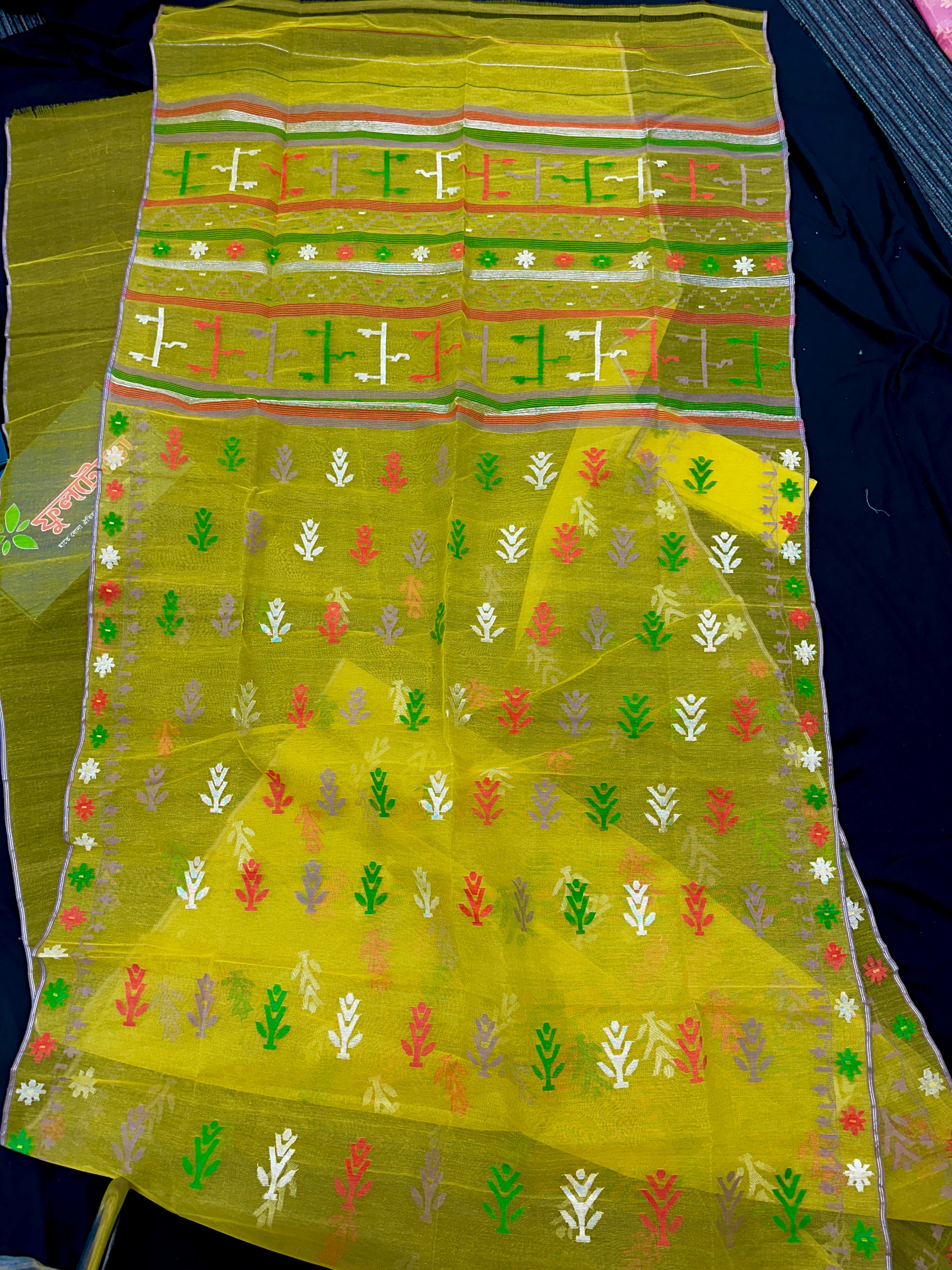 Vibrant yellow color jamdani With its intricate design and durable construction.