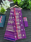 Purple dual toned halfsilk jamdani saree with golden silver & copper jori work
