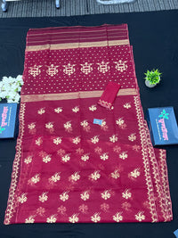 Maroon With Golden Original Handloom Halfsilk Dhakai Jamdani