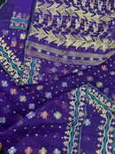 Violate purple jamdani saree all over golden silver and copper jori work.