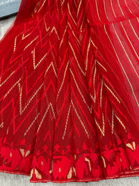 Red budget range halfsilk handloom jamdani saree with blouse piece