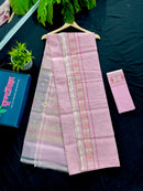 Light pink halfsilk jamdani saree with golden silver and copper jori work
