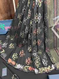 Black colour handloom halfsilk original dhakai jamdani saree with golden silver & copper jori work