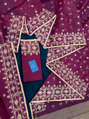 Maroon cotton jamdani with yellowish threads work.
