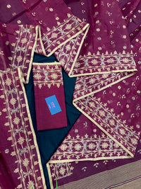 Maroon cotton jamdani with yellowish threads work.