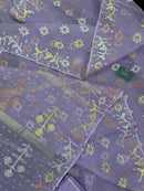 Lite lavender jamdani saree with golden silver copper jori work.