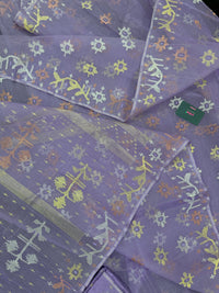 Lite lavender jamdani saree with golden silver copper jori work.