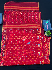 Cherry Red Original Handloom Halfsilk Dhakai Jamdani Saree