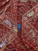Brown reshom halfsilk jamdani saree with golden silver & copper jori work.
