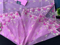 Lux Pink Original Handloom Hslfsilk Dhakai Jamdani Saree With Golden Jori Work and Magenta Threads Work