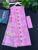 Lux Pink Original Handloom Hslfsilk Dhakai Jamdani Saree With Golden Jori Work and Magenta Threads Work
