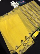 Yellow cotton jamdani sari with simple paar.