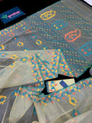Cream colour jamdani saree with yellow orange blue floral threads work and blouse piece.